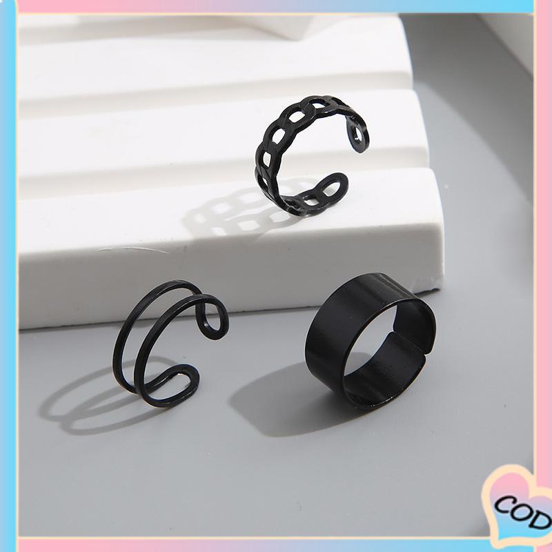 COD❤️ 3 Pcs/set Korea Vintage Jari Cincin Set In Fashion Keren Punk Knuckle Cincin untuk Pria Wanita Hip Hop Perhiasan-A.one