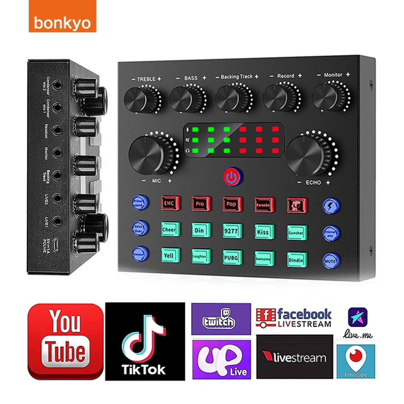 Bonkyo V8s Soundcard Audio Usb External Mixer Bluetooth Mic For Phone Pc Sound Card Live