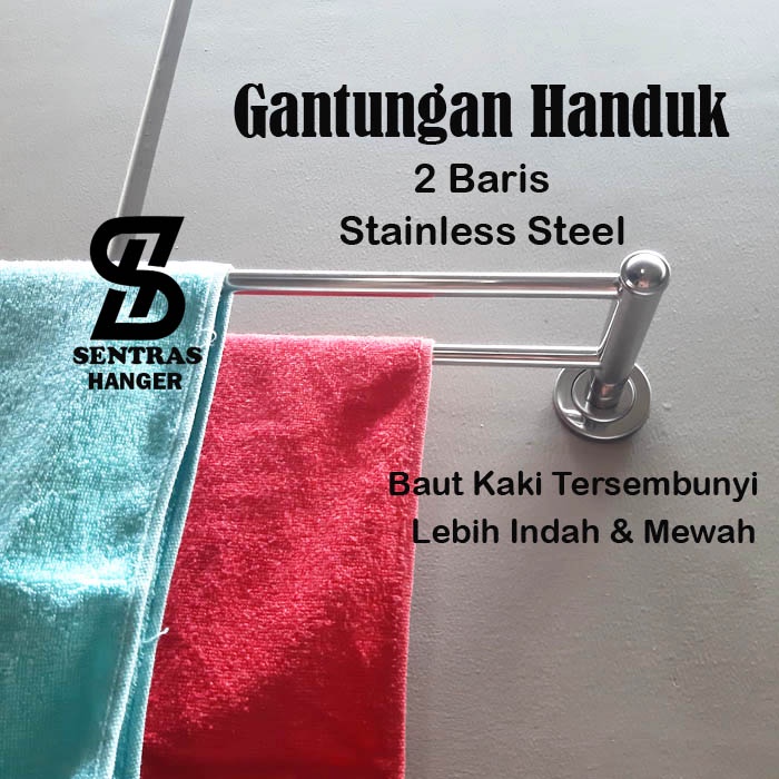 Gantungan Handuk Stainless Steel, Panjang 70 cm,1 Baris &amp; 2 Baris