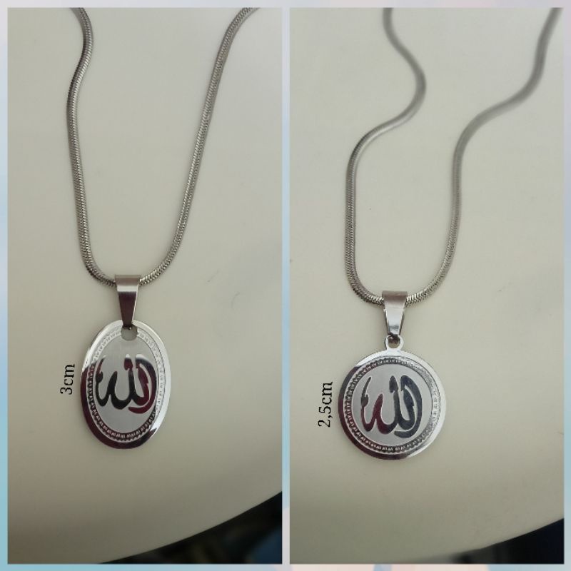 XL-61.Kalung+Liontin titanium LAFADZ ALLAH uk45cm SILVER.