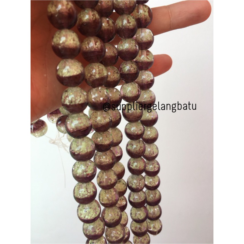 Manik Kristal Ungu 12mm Glow In The Dark Fosfor Kaca Premium Cantik craft beads grosir kerajinan