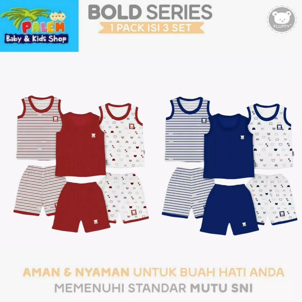 [3 setel] Fluffy Setelan Singlet Luar dan Celana 3/4 BOLD SERIES Size SML