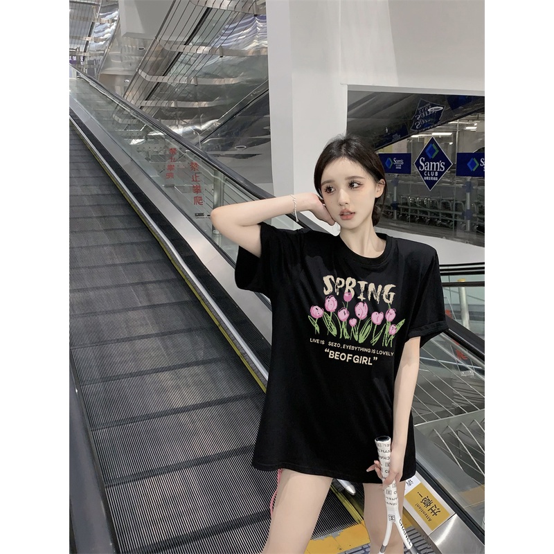 XIAOZHAINV Korean Style Tulip Pattern Printing Kaos Wanita A0019