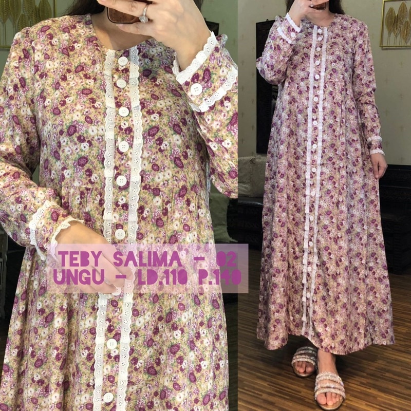 Daster Arab Teby SALIMA Maxi Dress Rayon kancing &amp; Teby VINTAGE Dress Rayon motif terkini