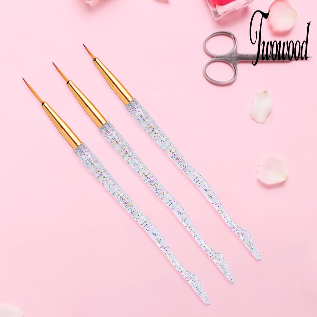 Twowood 3Pcs / Set Brush Nail Art UV Gel Extension Bulu Lembut Ringan Untuk Wanita