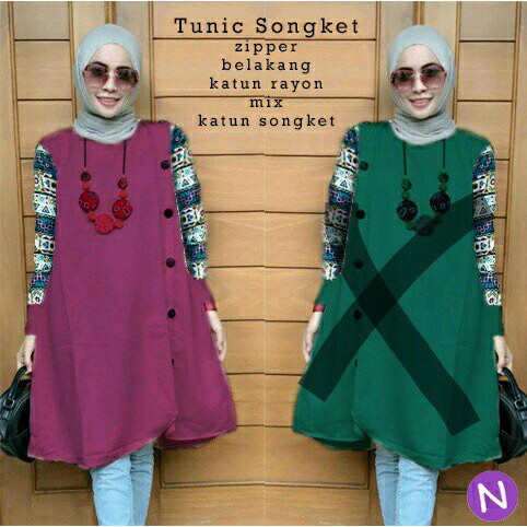 Baru cn 60218 tunic songket tunik kemeja batik etnik songket simple elegan magenta hijau tosca