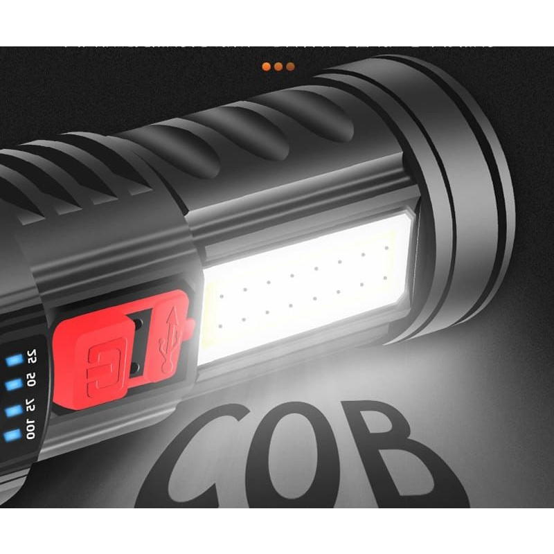 Senter LED Cas Super Terang Jarak Jauh  + COB 4 Mode Emergency USB Recharge Anti Air Wajib Punya