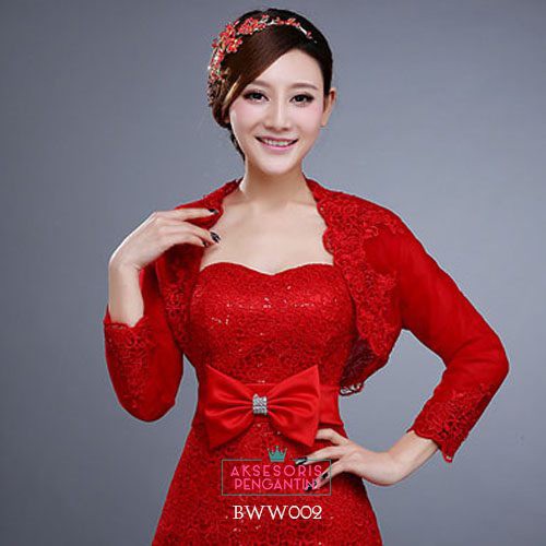 [PALING LARIS] BOLERO PENGANTIN AKSESORIS WEDDING LENGAN PANJANG MERAH BWW002