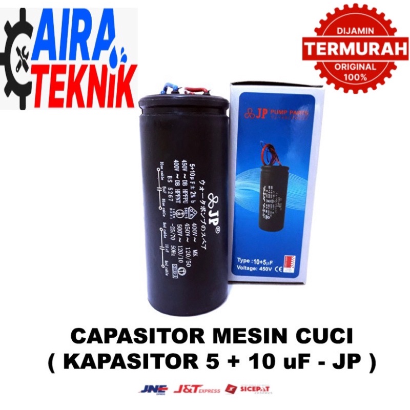 Kapasitor Mesin Cuci 2 Tabung 10+5uf Sanyo, Aqua, Sanken, Sharp,Multi