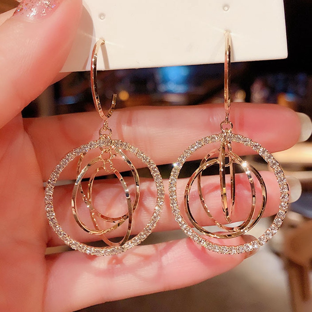 Hu Hu Hu Hu Hu Alat Bantu Pasang Kacamata♡ 1 Pasang Anting Hoop Berlian Imitasi Bentuk Bulat Geometris Untuk Hadiah Pernikahan