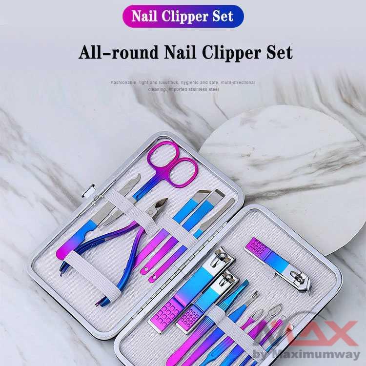 NelBeauty Gunting Kuku set PROFESIONAL SALON 15pcs  Nail Art Set presisi tinggi 555 777 Nail Clippers Sets High Precision Stainless Steel Nail Cutter Pedicure Kit Nail File Sharp Nail Scissors and Clipper hook Pliers Stainless Steel Manicure 15pcs Nail