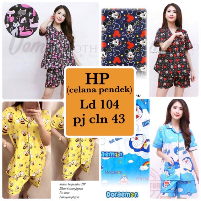 baju tidur piama hotpen/celana pendek katun jepang