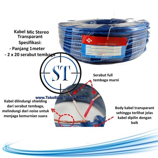 Kabel Audio Mic Microphone Stereo Transparan 2 x 20 Eceran 3 Jalur 3 Line  Akai Canon panjang Tembaga bisa Disolder  per 1 Meter