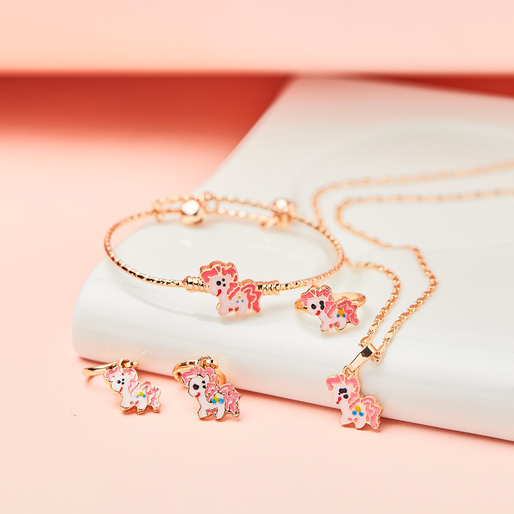 Perhiasan Anak Satu Set Pony Set Perhiasan Anak Unicorn Titanium Set Kalung Cincin Anak
