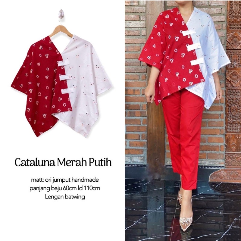 Blouse Cataluna Merah Putih Jumputan Ori Handmade