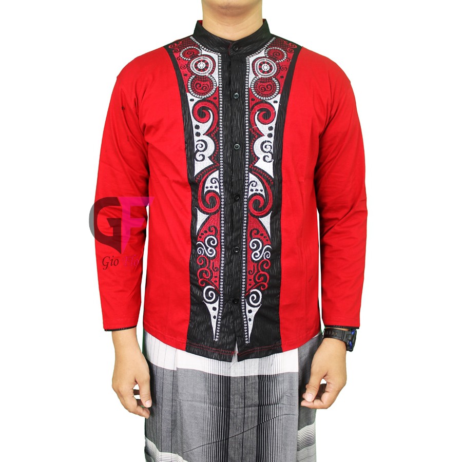 GIOFLO Baju Koko Panjang Kemeja Muslimin Pria Trendy Red / KKL 55