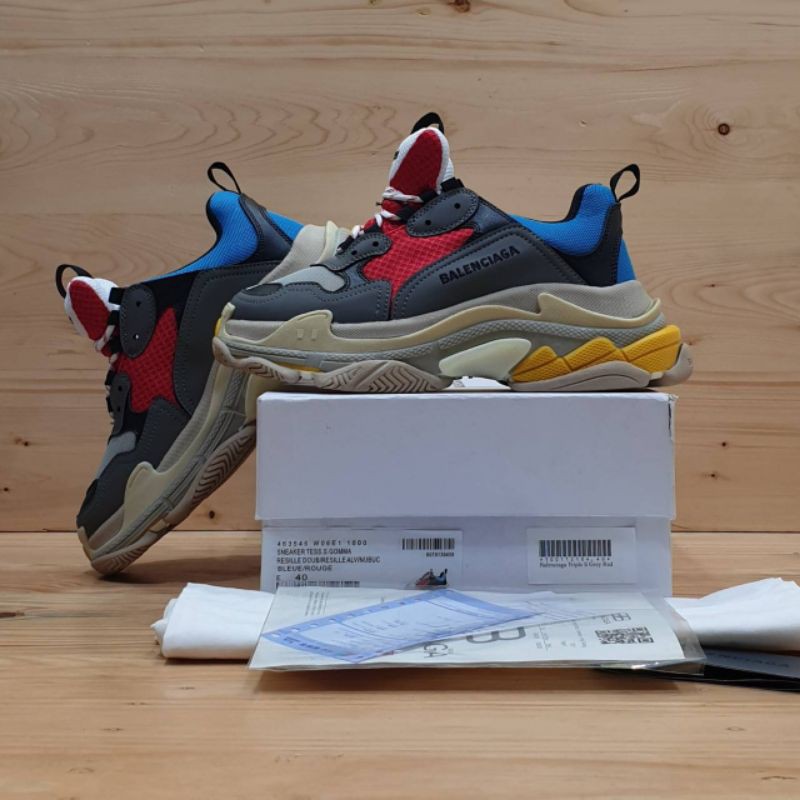 BALENCIAGA TRIPLE S GREY RED GRIS ROUGE