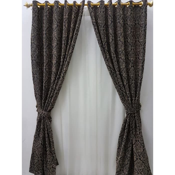 Promo Gorden jendela hordeng Taffeta Flocking Abstrak Hitam JJDV
