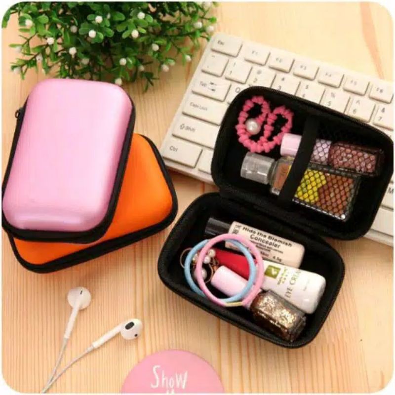 Dompet Koin Resleting Persegi Panjang Bulat / Dompet Kabel Charger / Tempat Kabel / Tempat Headset