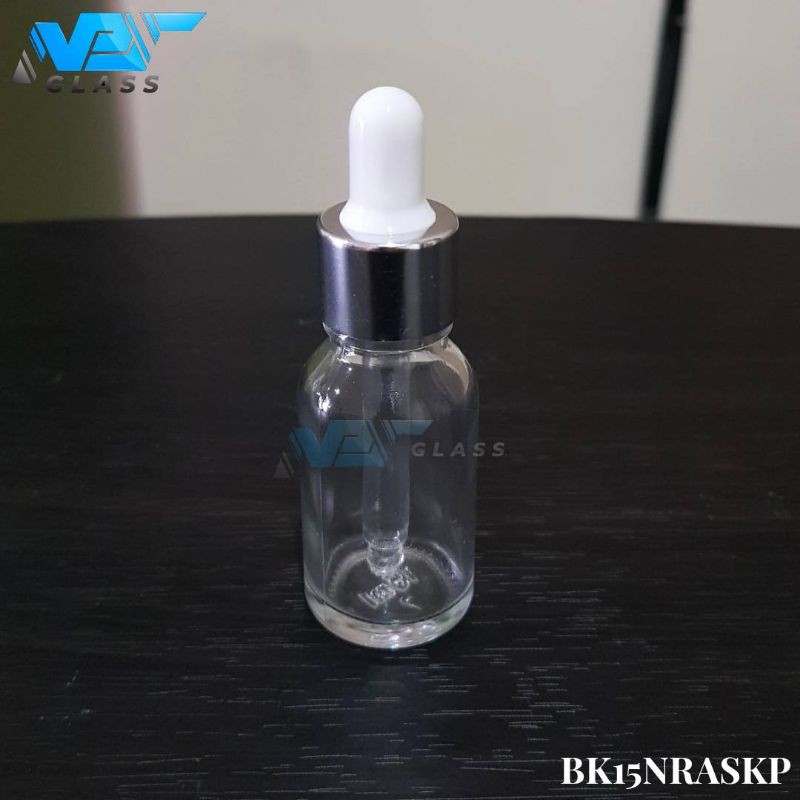 botol kaca pipet 15ml bening - ring almunium silver