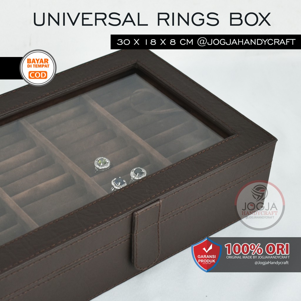 Exclusive Full Brown Universal Ring Box Organizer - Kotak Tempat Cincin / Display cincin