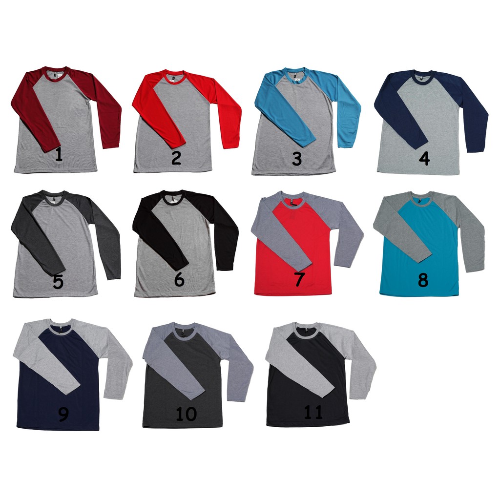 Kaos Raglan Polos Lengan Panjang Unisex 11 Kombinasi Warna Shopee Indonesia