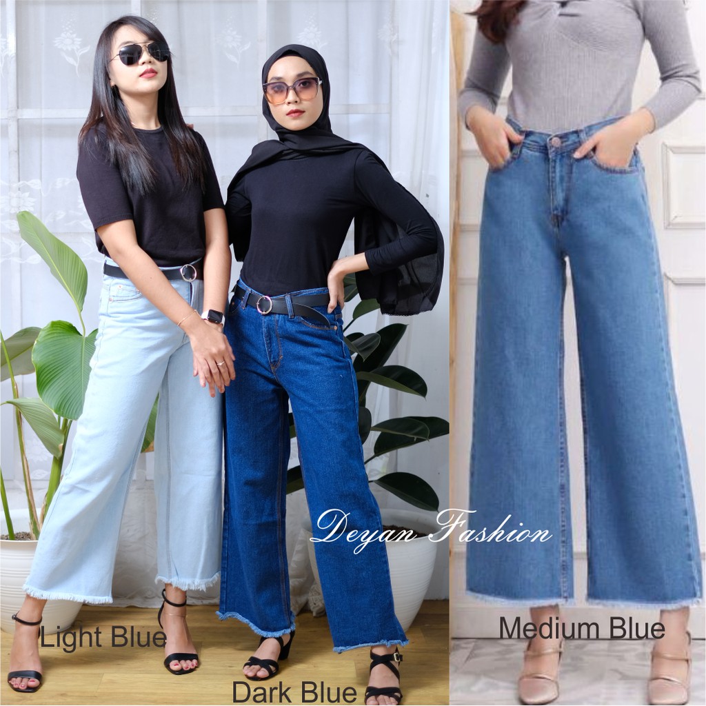 DEYAN - Celana kulot jeans rawis wanita tebal premium-1