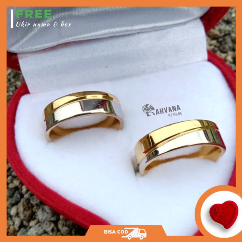 Cincin Couple Titanium Stainless Emas Polos Free Ukir Nama, Cincin Tunangan/ Nikah/ Kawin/ Xuping