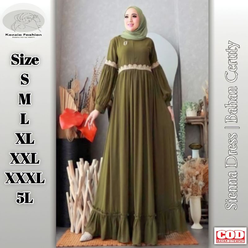 SIENNA Ceruty | S M L XL XXL XXXL 5L | Baju Gamis Wanita Polos Jumbo