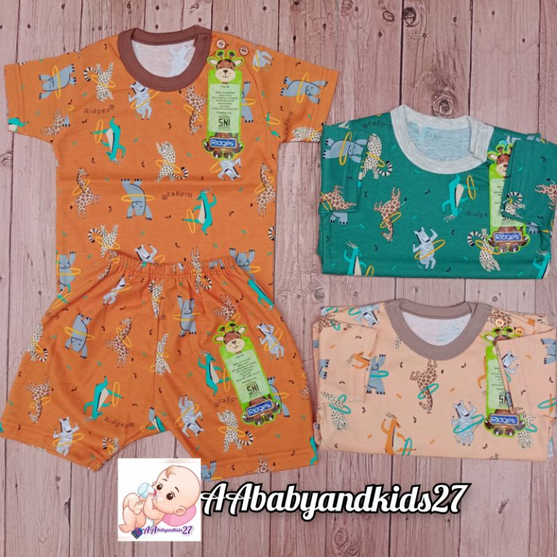 3Pasang Setelan Ridges Lengan Pendek Kancing Bahu FullPrint Dino Parasut Ukuran S M L XL SNI