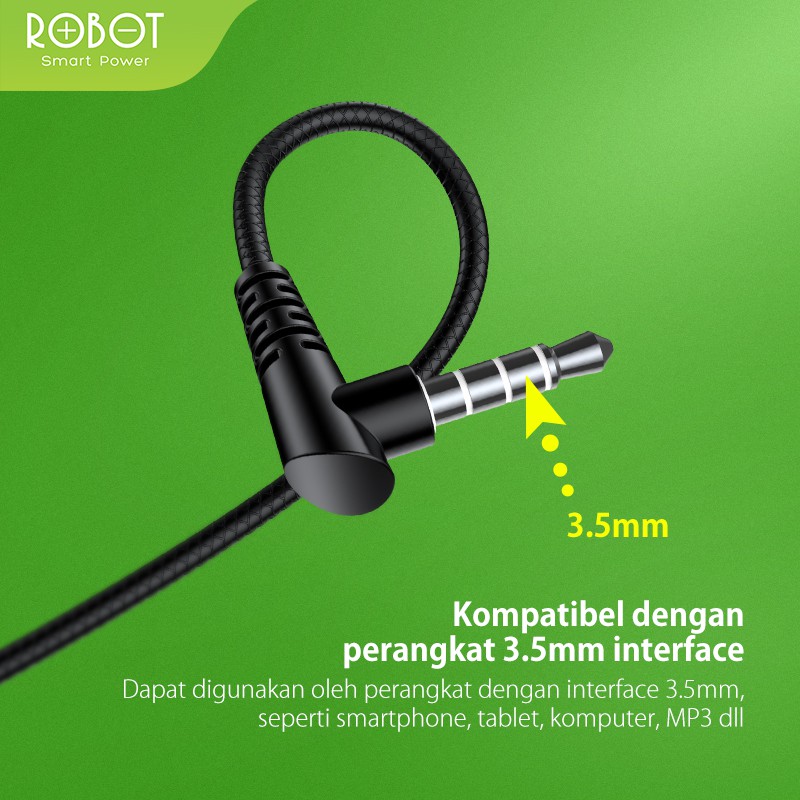 Headset Robot RE101S Wired Earphone Bass Android iPhone Original - Garansi 1 Tahun