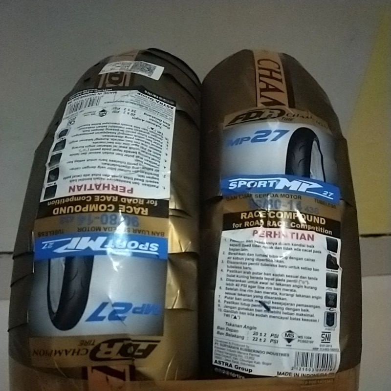 ban luar fdr mp 27 soft compound ring 14 sepasang depan belakang ukuran 90/80-14 tubelles