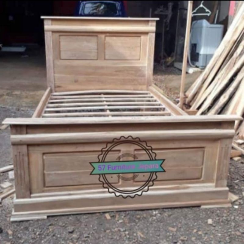 Tempat tidur - Dipan anak bahan kayu jati mentahan
