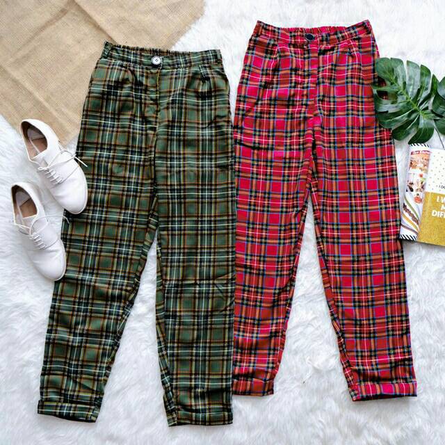 RedGreen Tartan  Pants celana  kotak kotak celana  