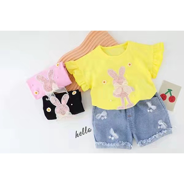 Setelan celana pendek anak cewek / Setelan hotpant anak perempuan / Baju anak cewek/ Pakaian anak import  uisa 1-4Tahun