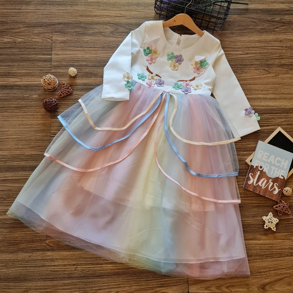 [Brandedbaby] 4T-13T DRESS UNICORN ANAK PANJANG IMPORT / GAMIS UNICORN ANAK LENGAN PANJANG BAJU ULANG TAHUN