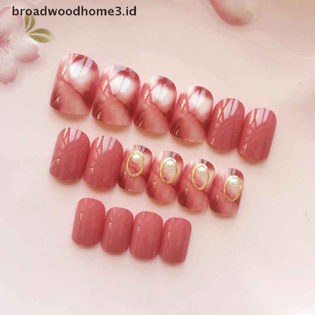 24pcs Kuku Palsu Warna Pink Matte Untuk Manicure