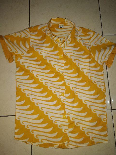 Pop Kidswear   Surya Batik - Kemeja Batik Anak Kuning Bahan Batik Cap Asli
