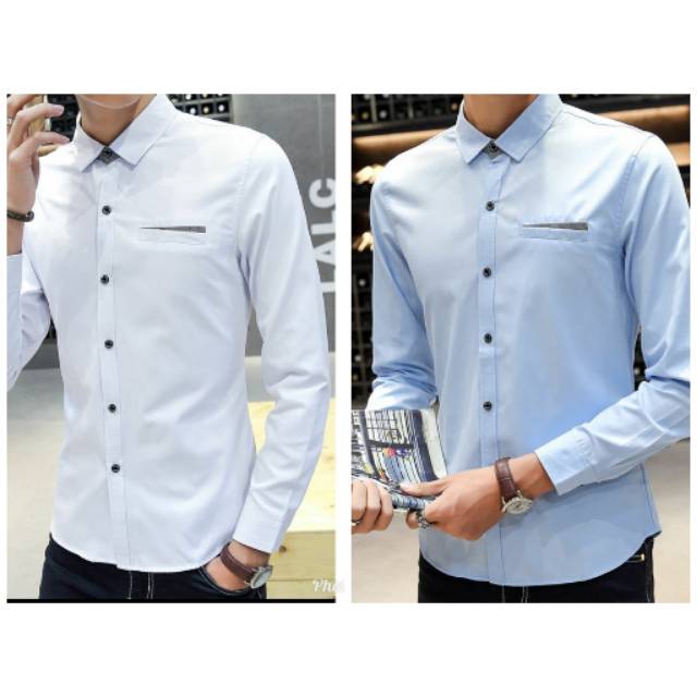 Kemeja Pria Polos Lengan Panjang Tommy 2warna