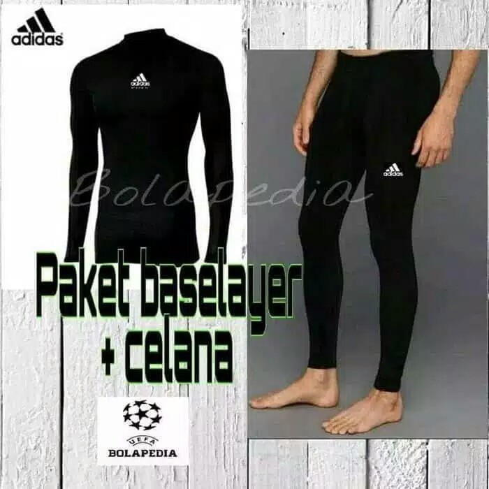 Paket Baselayer baju kaos futsal manset celana legging pria wanita training gym renang diving kiper