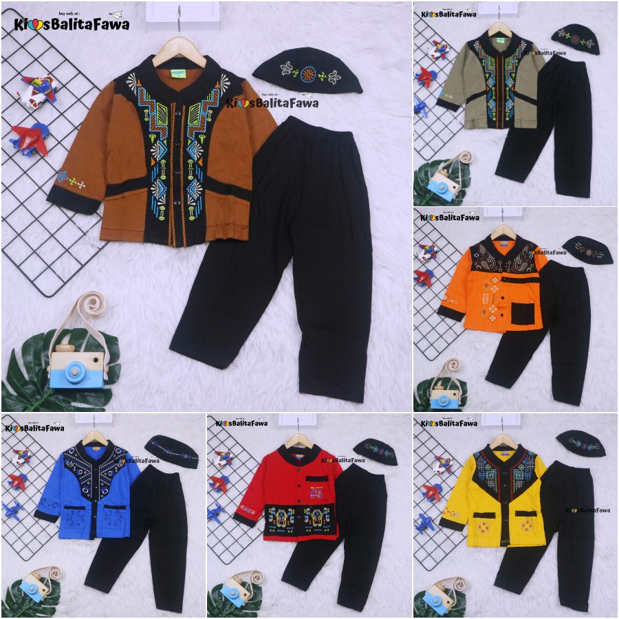 Baju Koko Kurta uk 1-2 tahun / Setelan PREMIUM BORDIR Muslim Anak Laki Laki Polos Turki Bayi Balita