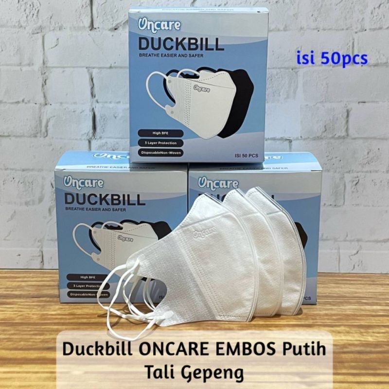Face mask duckbill protective 3ply (50pc) premium mask garis seperti sensi/masker duckbil Y&B care-Db putih ONCARE