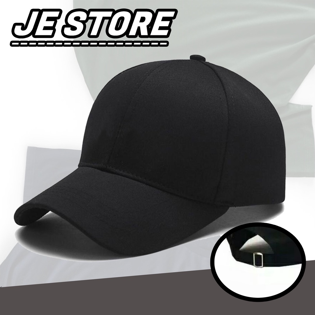 Topi Polos Hitam Dewasa Pria Wanita Unisex Baseball dengan Pembesar ring besi Casual Jalan Jalan Mur