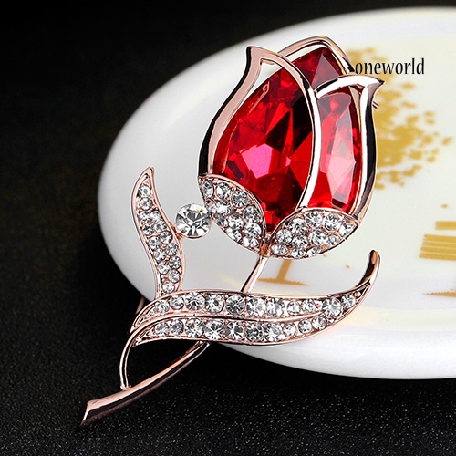 OW@ Womens Fashion Rhinestone Glass Tulip Flower Brooch Pin Wedding Party Jewelry Gift