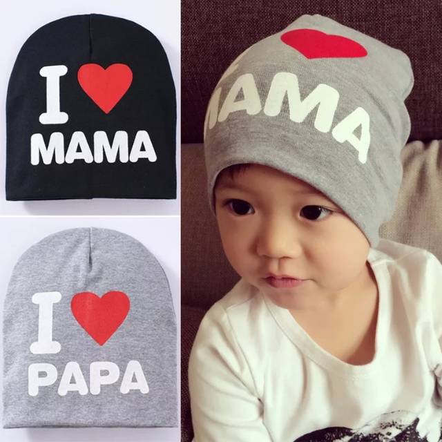 TOPI KUPLUK BAYI / TOPI ANAK UNISEX LUCU ( I LOVE MAMA / I LOVE PAPA )-1