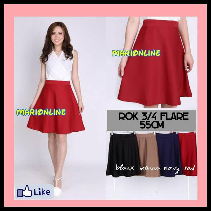 rok pendek hitam polos black flare skirt - Hitam