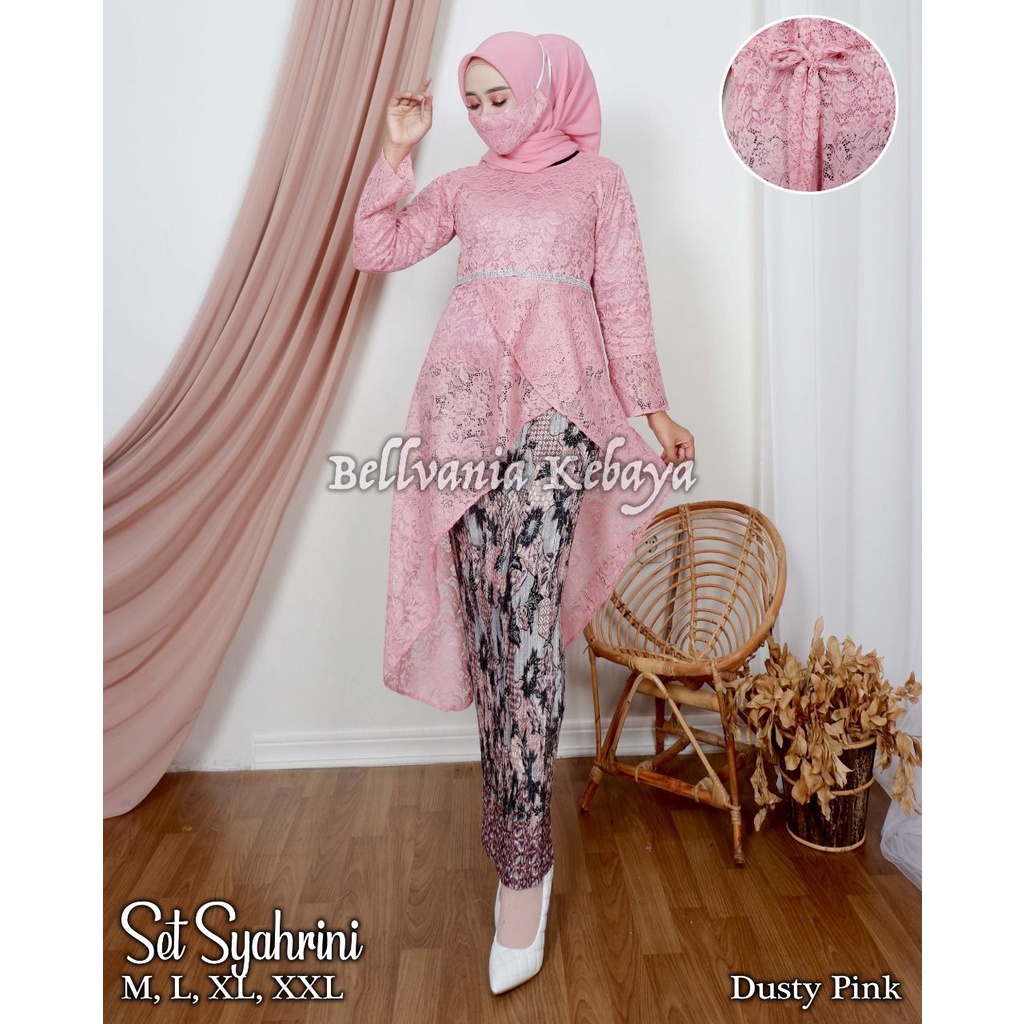 TERBARU SETELAN KEBAYA SYAHRINI BROKAT MODERN / KEBAYA TUNIK MODIS KEKINIAN /GOLD/ NAVY/maron/hitam/dusty pink/silfer/coksu/gold/tosca/hijau