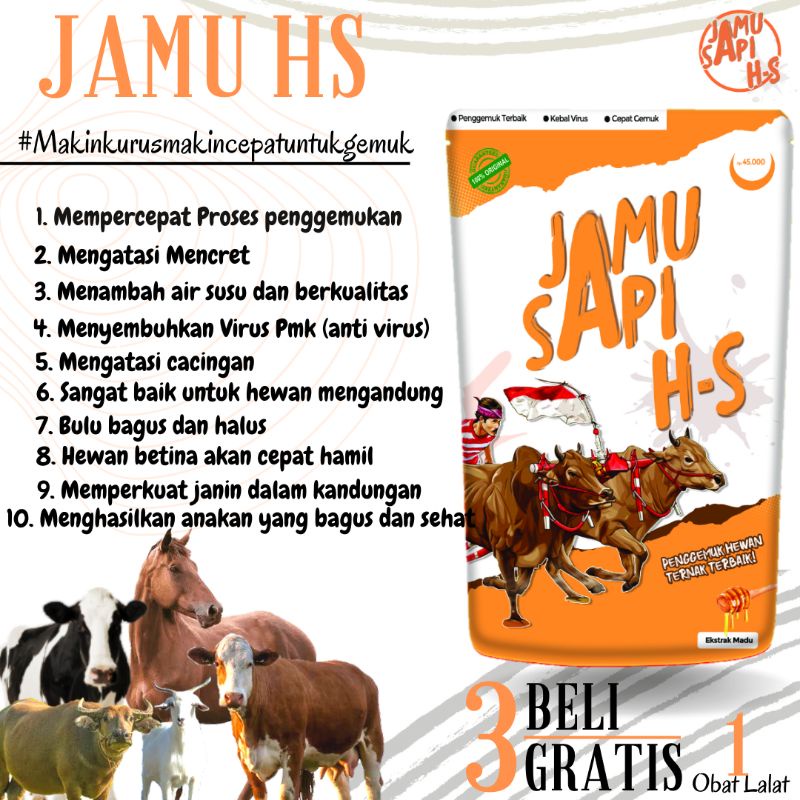 Jamu sapi hs penambah nafsu makan ternak vitamin sapi kambing domba kerbau kuda jamu pmk