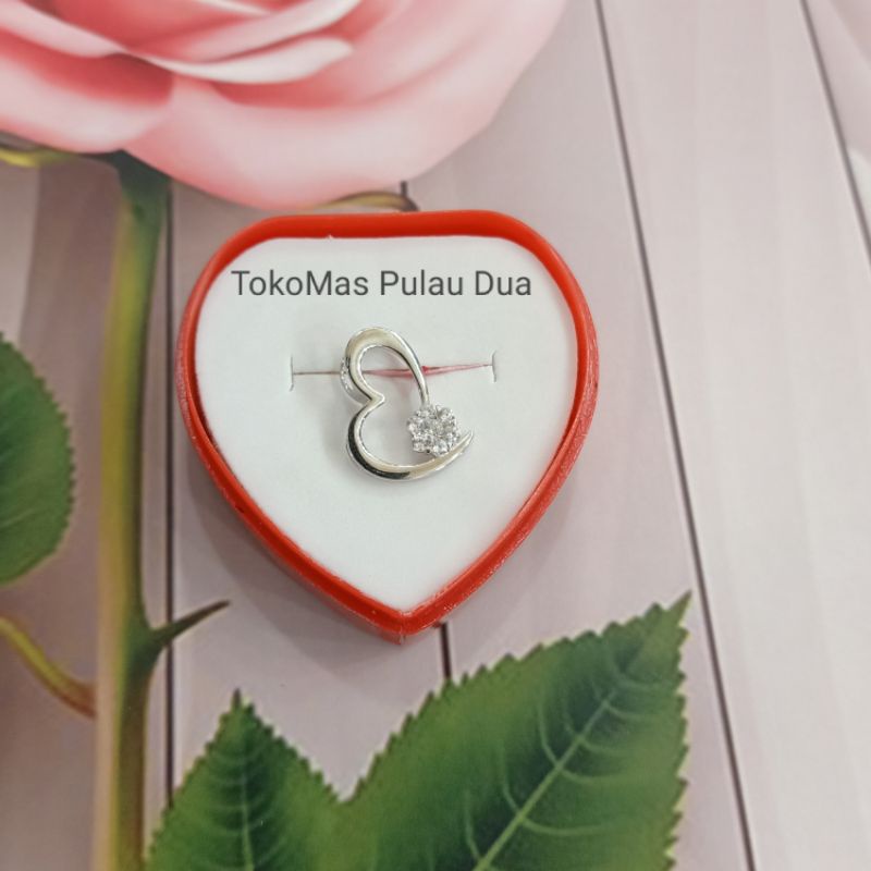 Liontin emas putih fashion love permata