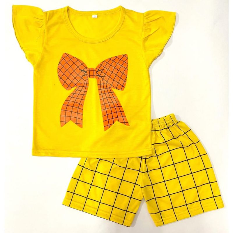 Setelan Ruffle - Set baju anak cewek 1-6 tahun model tangan rumbai motif pita